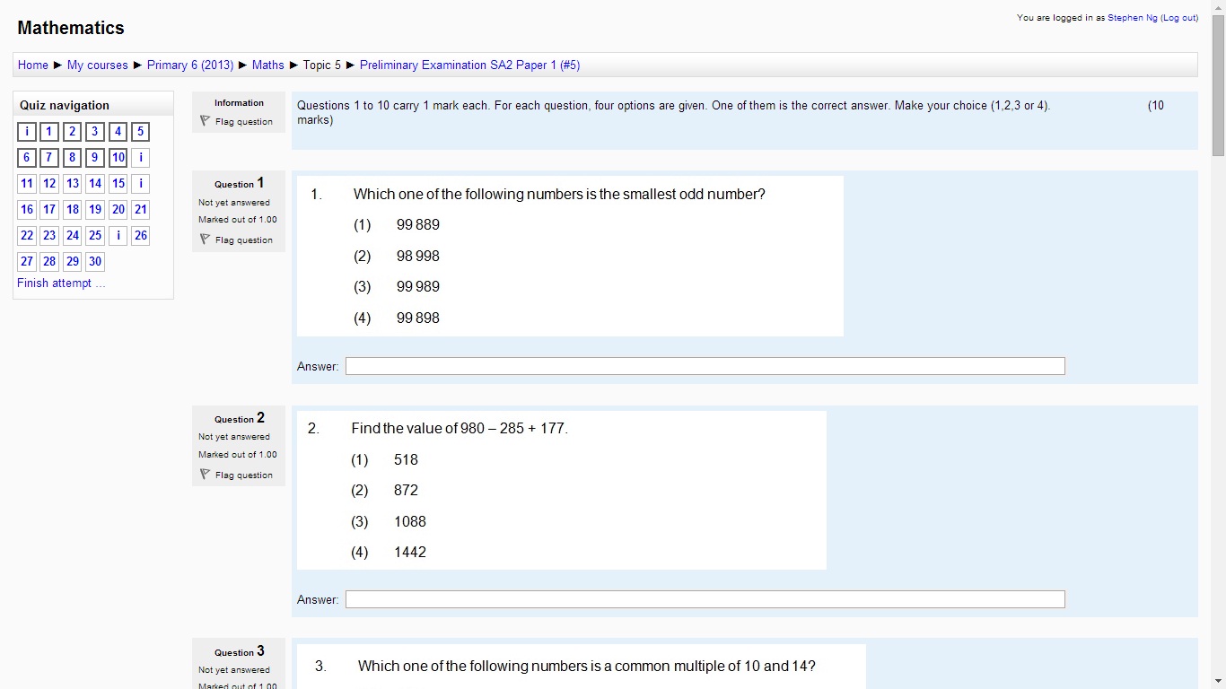 2013 Primary 6 Math test paper